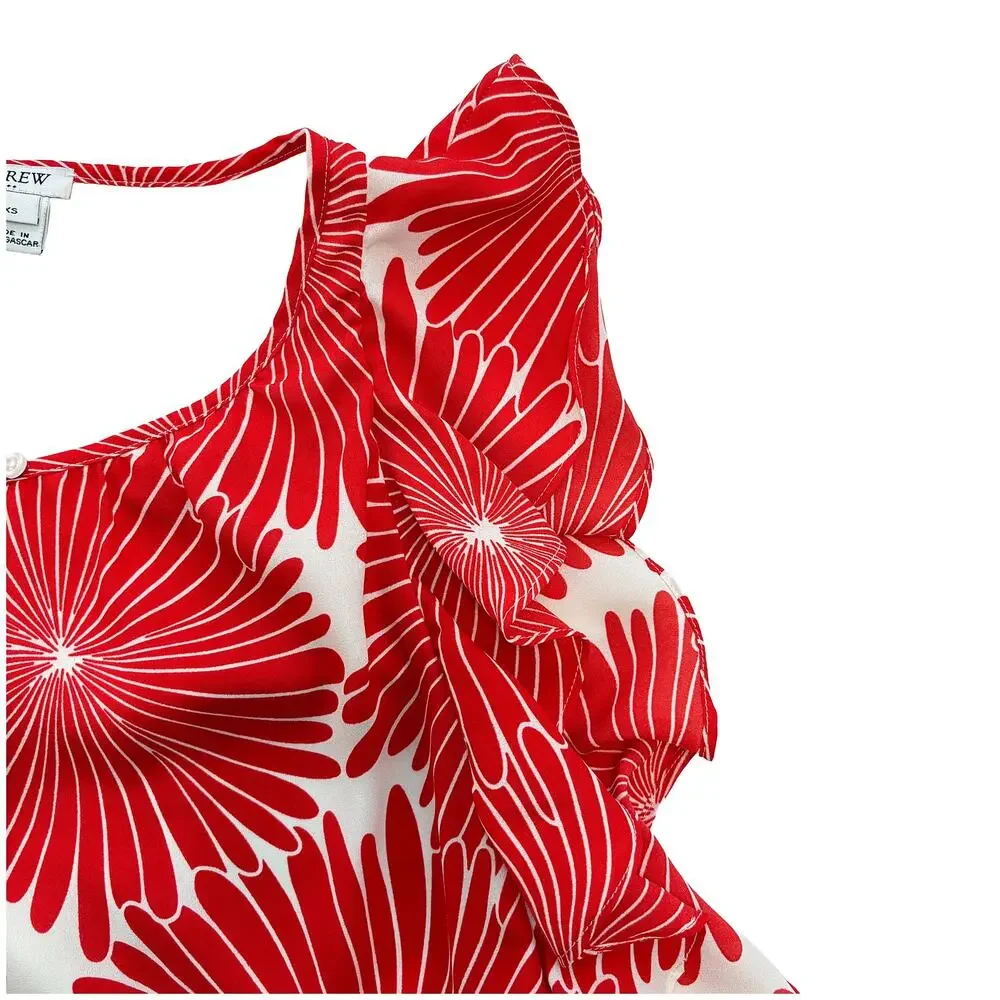 J Crew Floral Mini Dress Women XS Red Orange Flutter Sleeve Summer Wedding Guest